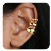 ALEXCRAFT 3 Piezas Pendientes Ear Cuff Chunky Oro para Mujer Set, Pequeño Pendiente Oreja Sin Agujero para Cartílago, Ajustable Pendientes de Clip Acero Inoxidable, Hipoalergénicos