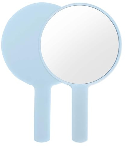 Naapesi Piccolo Specchio a Mano, Specchietto con Maniglia, Specchietto Professionale, Specchio da Parrucchiere, Specchio Portatile per Festival di Viaggio,Stile Semplice,Sostenibile e Durevole (Blu)