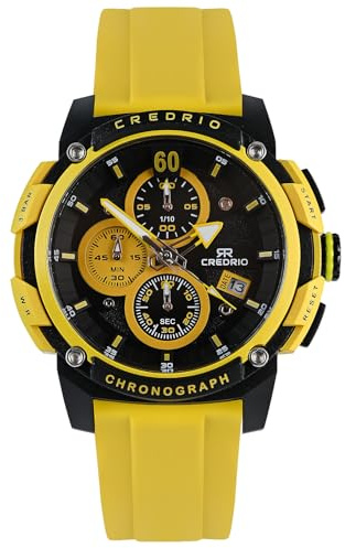 OXFANITE Men's Fashion Watch Silicon Band Business Quartz Watches Luxury Waterproof Luminous Analog Display with Date Chronograph Multifunctional Watch Yellow