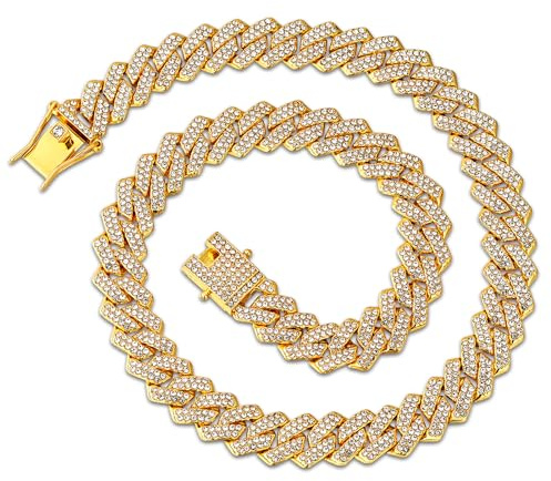 14mm Hip Hop Kette Herren Iced Out Cuban Chain Geschenke für Männer Junge | Silber/18k Vergoldet Halskette Kette Kubanische