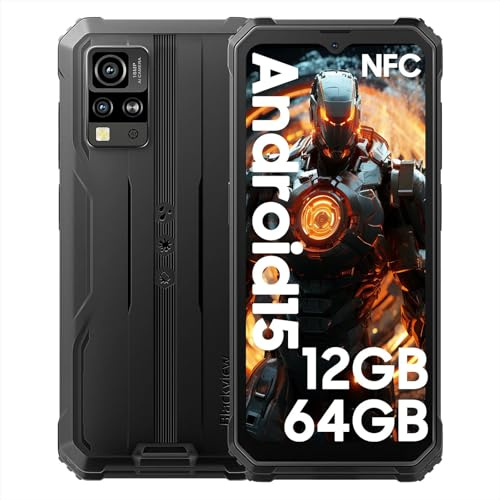Blackview BV4800SE Android 15 Rugged Smartphone 2025, 12GB+64GB/2TB, Display 6.56 HD + 90Hz, 5100mAh Telefono Robusto, 16MP Gemini AI Camera, 4G LTE Cellulare Resistente IP68,IP69K,NFC,OTG,GPS, Nero