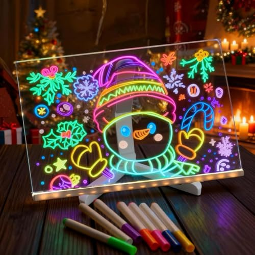 Wondiko Tablette Lumineuse Wondiko pour Dessin Enfants LED, Message avec 7 Couleurs Stylo, Idée Cadeau Créatif Décoration Chambre Fille Ado, Développe imagination et motricité fine (Blanc, 20x20 cm)