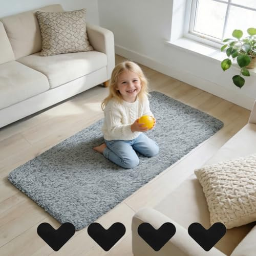 AUAUY Hochflor Flauschig Teppich, mit 4 Antirutschaufkleber, 60x120 cm | Anti-Rutsch Unterseite, Waschbar Teppiche, Moderne Teppiche Matte, für Wohnzimmer, Kinderzimmer, Schlafzimmer