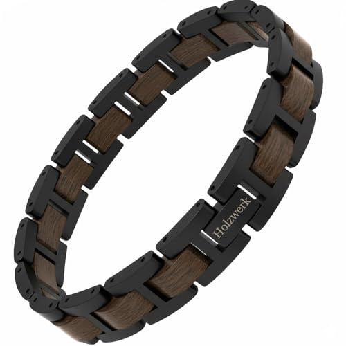 Holzwerk THUMSEE Natur Holz Armband für Damen und Herren Holzarmband Herrenarmband Damenarmband Schwarz Braun Walnuss Einstellbar inkl. Armbandkürzer und Aufbewahrungsbox