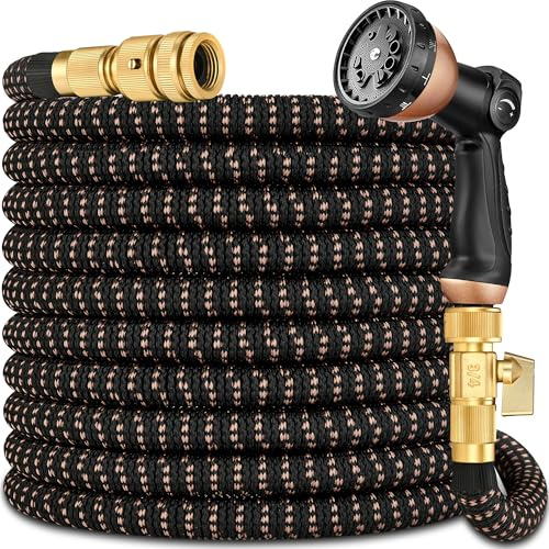 Expandable Garden Hose Pipe 75FT(23m), Flexible Water Hose w/10 Function Spray Gun & 2-in-1 Valve Quick Fittings, Lightweight, Durable, Kink-Free, Heavy Duty Expanding Hosepipes for Garden(BlackGold)