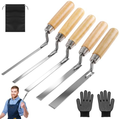 5 Stücke Fugenkelle Breite 6 8 10 12 15 mm, Kohlenstoffstahl Maurerkelle Spachtel mit Holzgriff, Fugenmörtel Kelle für Verputzen, Spachteln und Fugenarbeiten