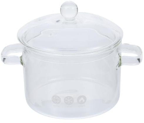 DRESSOOS Olla de Vidrio para Cocinar Ramen y Sopas con Tapa Resistente al Calor y Asas Seguras para Estufa de Inducción
