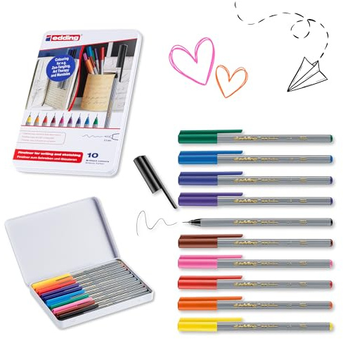 edding 55 Fineliner - Set mit 10 leuchtenden, bunten Farben - 0,3 mm Spitze - Farbstift zum Schreiben, Malen, Unterstreichen, Illustrieren - für Kinder und Erwachsene, Schule, Homeoffice, Büro
