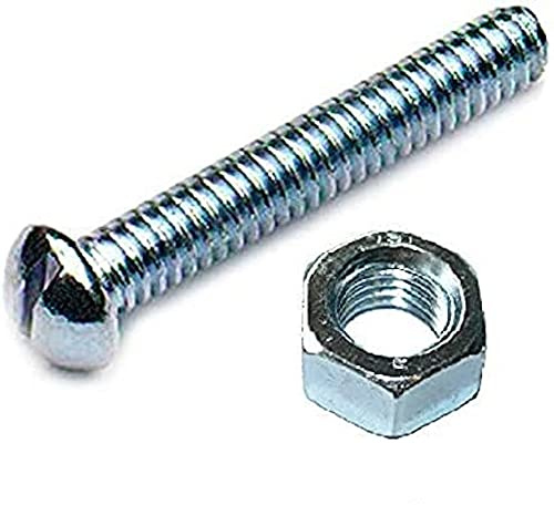 Merriway BH02534 Rundkopf-Maschinenschraube mit Mutter 3/16 x 3 Zoll, Glänzend verzinkt / Weiß, 2 Stück
