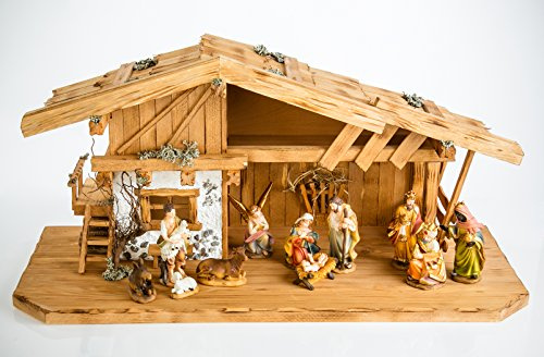 Holz und Gartentrends Weihnachtskrippe Krippe Krippenstall Weihnachten Weihnachtskrippen Tischkrippen Krippenfiguren (Weihnachtskrippe W01+ 9cm Figuren)