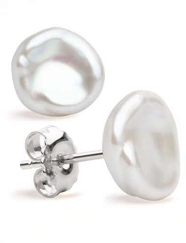 Damen Perlenohrringe Barocke Keshi Süßwasser Zuchtperlen in Weiß und Grau von SECRET & YOU - Perlen Ohrstecker Sterling Silber 925 - Erhältlich in 10 Größen von 7 mm bis 16 mm