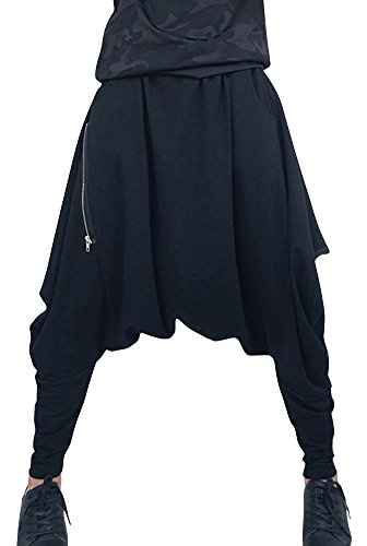 DianShao Unisexo Color Puro Casual Plus Size Baggy Harem Pantalones Negro