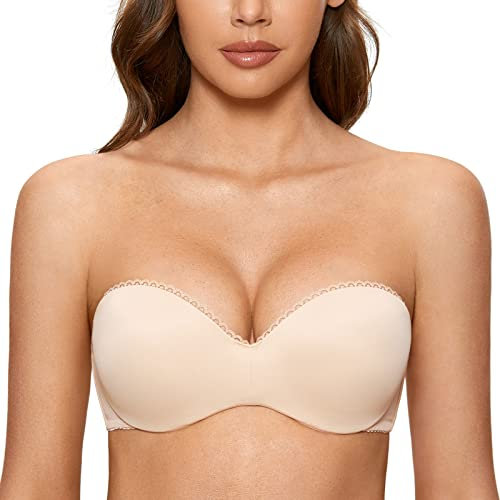 DOBREVA Donna Reggiseno Senza Spalline Push Up Multifunzione con Ferretto Imbottito Reggiseni a Fascia Beige 3B