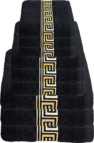 Julie Julsen 9 tlg Handtuchset 3 Badetücher 3 Handtücher 3 Gästetücher Chemikalien-Frei 600g/m² Schwarz-Gold 100% Baumwolle - Oeko TEX Std 100 Zertifizierung - Weich und Saugstark - Waschmaschinenfest