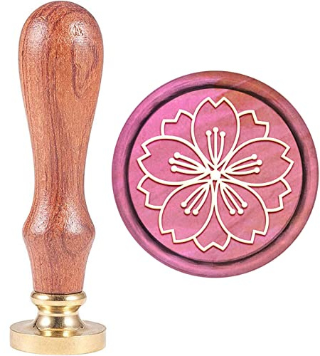 craspire Wachs-Siegel-Stempel, Jahrgang Wachssiegelstempel Kirschblüte Retro Holzstempel Abnehmbar Messingkopf 25 mm Für Hochzeit Umschläge Einladungen Verschönerung