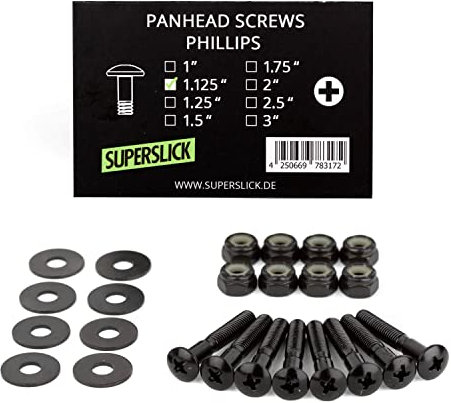 Superslick Longboard Schrauben Set Linsenkopf Panhead Kreuz für Drop-Through Achsen 1.125 Zoll 1 1/8 Inch