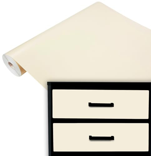 DecoMeister Klebefolie Möbel 45x200 cm - Selbstklebende Möbelfolie in glänzend und matt - PVC Folie für Möbel - Selbstklebende Folie für schnelle Umgestaltung und Renovierung - Hellbeige Matt