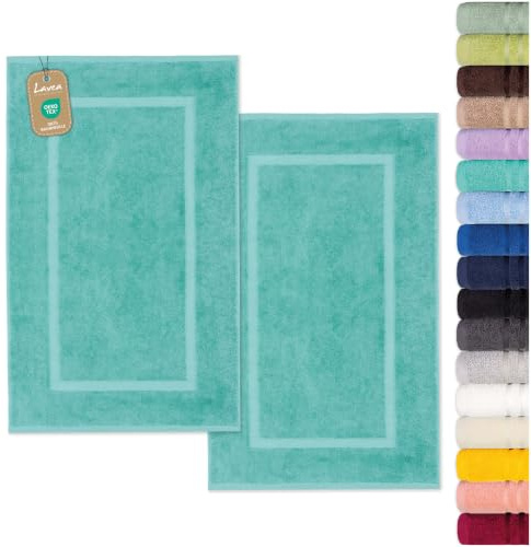 Lavea® 2er Set Badematte 50x80 cm – Türkis | Badezimmerteppich 100% Baumwolle, 800 g/m², saugstark, waschbarer Badteppich, Badvorleger – Frottierserie Elena