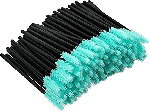 G2PLUS 100PCS Cepillo Pestañas Rimel Cepillos Cepillo de Silicona Desechable Pestañas para Extensiones de Pestañas（Negro+verde）