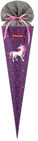 Step by Step Schultüte Dreamy Unicorn Nuala, rosa-grau, passend zum Schulranzen, aus recycelten PET-Flaschen, Verschluss aus Stoff, 5L Füllvolumen, 70 cm Höhe, für die 1. Klasse