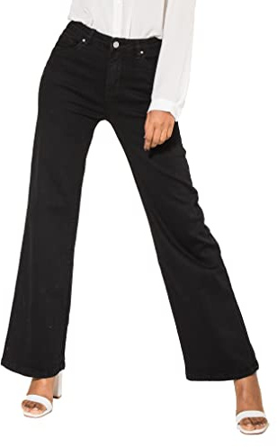 Nina Carter P080 Jean évasé Bootcut pour femme, taille haute, stretch, aspect usé, Noir (P080-3), S