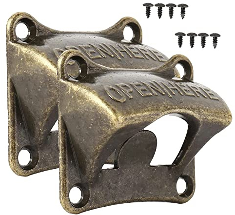 2 Stück Flaschenöffner Wandmontage, Vintage Flaschenöffner Wandmontage, Wand Bieröffner mit Montierte Schrauben, für Bars, Restaurants, Cafés, Küchen(Bronze)