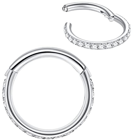 Popuhoops 1,0mm 9mm Silber Nasenringe Zirkonia Nasenring Knorpel Ohrring Klar CZ Hoop Septumring Segmentring Clicker 316L Chirurgenstahl Körperpiercing Helix Ohrläppchen Daith Rook Conch Piercing