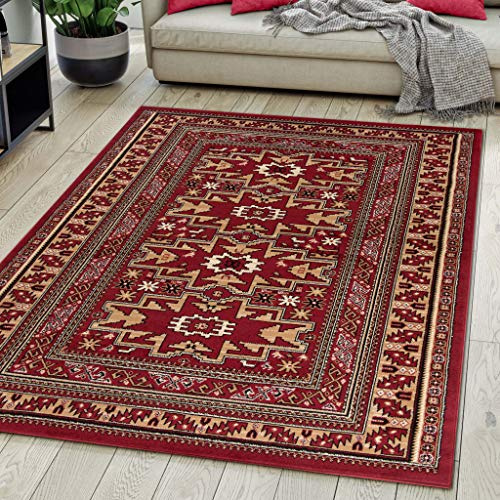 Mazovia Alfombra Oriental - Diseño Oriental de Salón Grande de Pelo Corto - Alfombras de Habitación de Matrimonio, Dormitorio y Comedor - Cimarrón Rojo Oscuro 160x230 cm