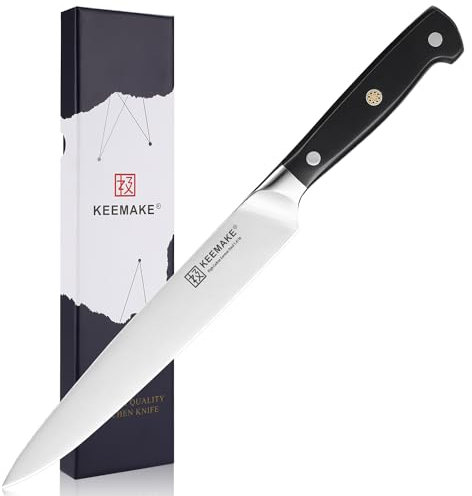 KEEMAKE Meat Slicing Knife 8 inch, Carving Knife with High Carbon German Stainless Steel, Razor Sharp Cutting Knives Full Tang Black Handle Sashimi Knives for Slicing Meat