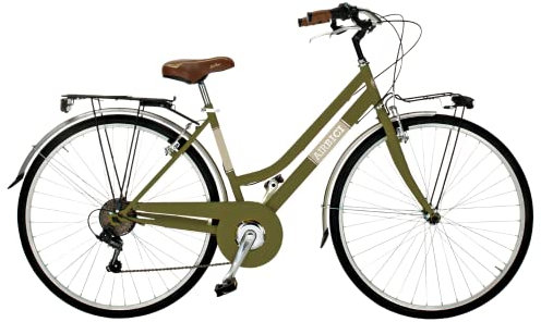 Airbici 603AC Bicicleta de Paseo Mujer Verde Oliva | Bicicleta Vintage de Paseo 6 Velocidades, Chasis de Acero, Guardabarros, Luces LED y Portaequipajes | Bici Urbana Mujer Modelo Allure 603AC