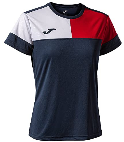 Joma Maglia a Manica Corta Donna Crew V Blu Navy Rosso Bianco
