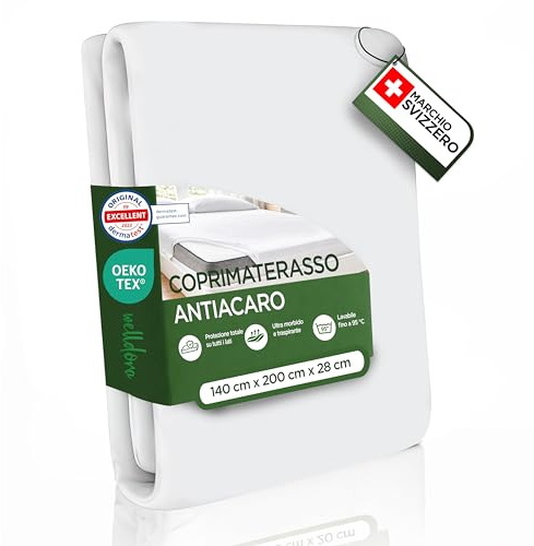 Welldora Funda Colchón Antiácaros 140x200x28 Premium Encasing Antialérgicos | Protección contra ácaros probada por especialistas | Cremallera | Oeko-Tex | Lavable hasta 95°C | Marca Suiza