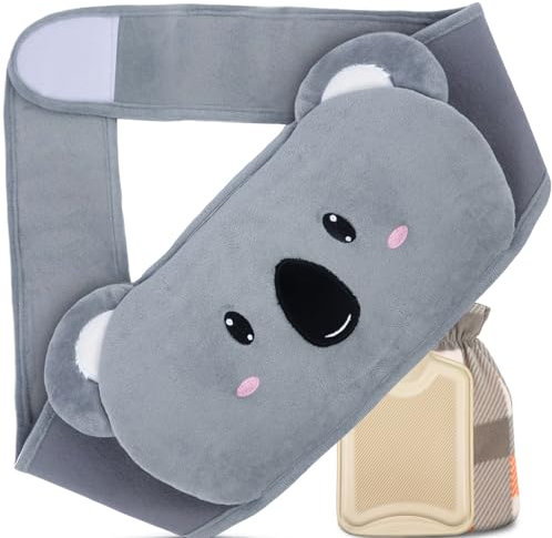 Fesaizwi Hot Water Bottle Belt 3-in-1 Hot Water Bottle Belt, 1 Litre with Cover, Cat Heat Animal, Perfect for Back, Belly and Neck