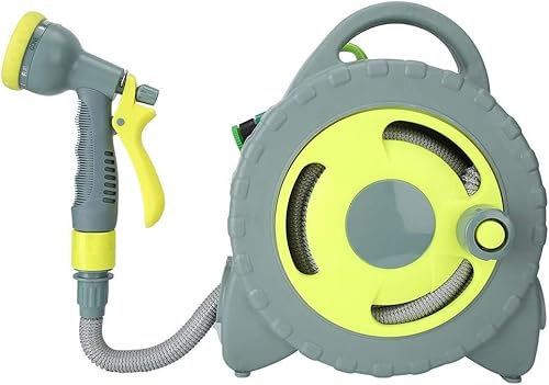 OnSaya Schlauchaufroller 15 m/49,2 ft, tragbarer einziehbarer Schlauchwagen, Wasserpfeifenaufroller, Gartenbewässerungszubehör, grau und gelb