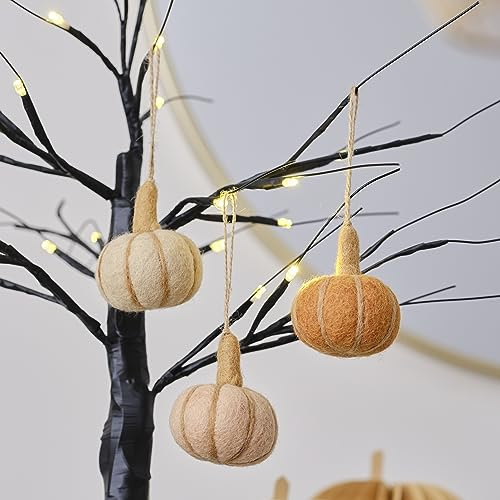 Ginger Ray Adorno Colgante de Calabaza de Fieltro para otoño, Halloween, decoración de árbol, Paquete de 3