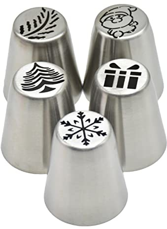 UPKOCH 5 StüCk Edelstahl SpritztüLlen Set WeihnachtstüLlen Piping DüSenset Zum Kuchen Dekorieren Sahne Creme TüLlen FüR Weihnachtskuchen Backen Und Tortendekoration