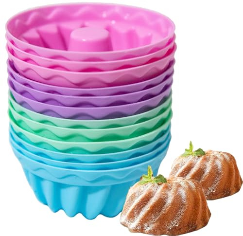 PINNKL 12 Stück Gugelhupfform Silikon Mini Gugelhupf Backform Kuchenform Wiederverwendbare Muffinförmchen Cupcake - Hochwertige Muffinbackformen für vielfältigen Backgenuss