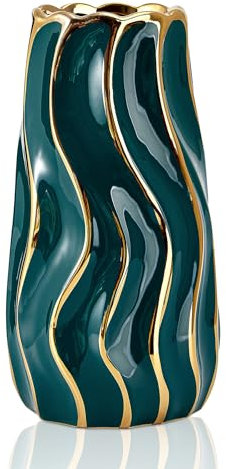 OTARTU Keramikvas, grön vas för heminredning, dekorativ blomvas, vertikala randiga keramiska vaser för heminredning, sovrum, kontor, vardagsrum, badrum, bordsdekor, bordsuppsats (grön)