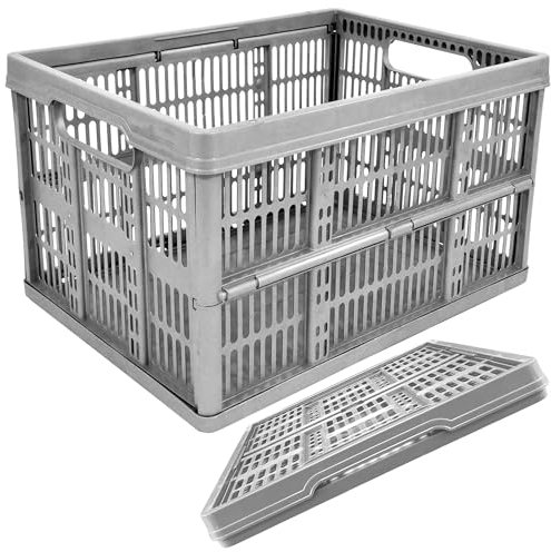 STORM TRADING GROUP 1 x 32L Folding Crate Stackable & Collapsible Foldable Plastic Storage Basket Multi Use Fruit, Veg, Books & Storage