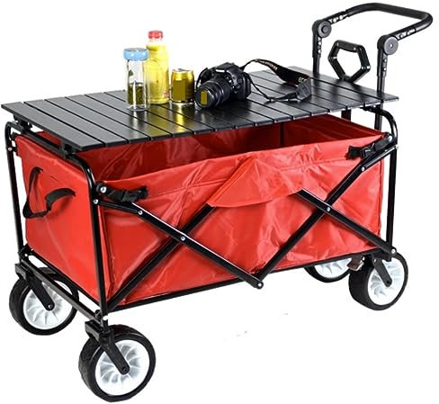 DRMEE Bollerwagen Klappbarer Mehrzweckwagen Für Den Außenbereich, Zusammenklappbarer Wagenwagen, Mehrzweck-Gartenwagen Mit Tisch-Campingwagen Auf Rädern Gartenanhänger (Color : Black)