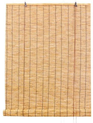 Bambus Raffrollo Bambusrollo Für Innen/Außen Terrasse,Sichtschutz Sonnenschutz Bambus Jalousie,Natürliche Holzrollo Schilf Rollos B 40cm-165cm (Color : Natürliche Schwarze Linie)