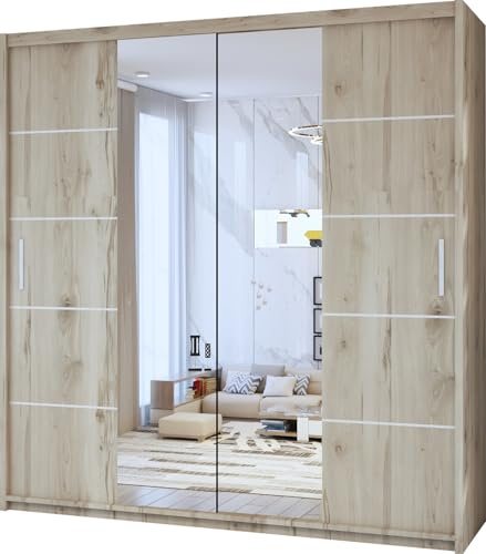 FURNITUREWAVE Eden Stylish Sliding Wardrobe Modern Storage Solution for Your Bedroom (Oak, 150cm)
