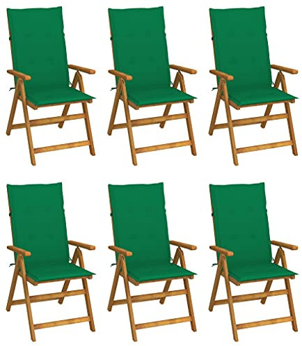LAPOOH Klappbare Gartenstühle 6 STK. mit Auflagen, Gartenmöbel, Balkonstühle, Balkonmöbel, Bistrostuhl, Garten Stühle, Sit Möbel, Armlehnenstuhl, Massivholz Akazie