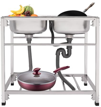 Edelstahl Spültisch Edelstahl Multifunktionswaschtisch, Spültisch für Outdoor und Camping, Edelstahlspüle für Außen, Innen, Küche, Restaurant