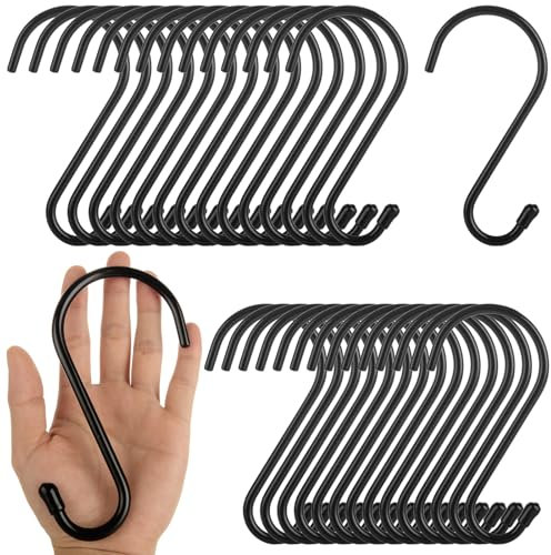 MUXHEL 30pcs S Hooks Large, 15cm S Hooks for Hanging Black S Hooks Heavy Duty, Rubber Coated Metal Non Slip S Shaped Hook for Kitchen, Utensils, Pots, Pans, Clothes