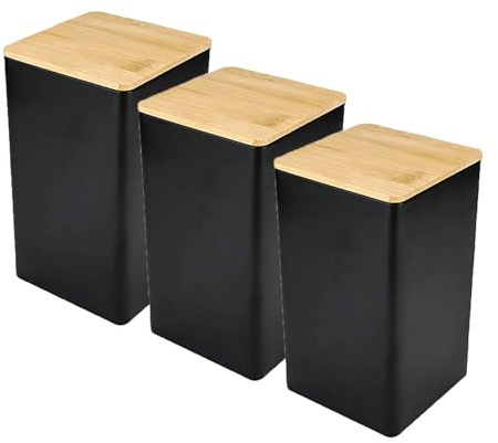 Lot de 3 boîtes noires pour thé café et sucre résistantes à l'humidité avec couvercles en bois boîtes à thé café et sucre permettant d'économiser de l'espace pour comptoir de cuisine usage quotid