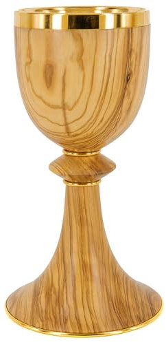 Holyart Calice en Bois d'olivier Finition Or 24K