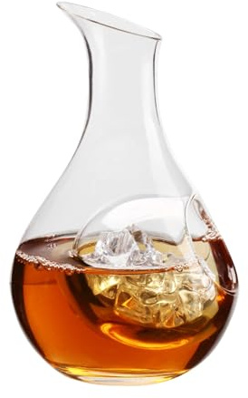 Japanese Sake Decanter,14 fl oz Wine Decanter with Ice Cavity Pocket, Cold Chilled Server Glass Whiskey Dispenser, Red Carafes for Home Party Bar
