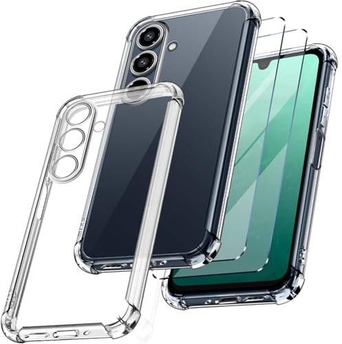 New&Teck - Funda para Samsung Galaxy A16 4G/5G + 2 Vidrio Templado Protector de Pantalla, Funda de Silicona TPU Flexible, Bumper con Esquinas reforzadas, protección Clara. (Transparente)