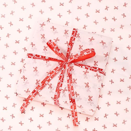 20 Blatt Rosa Geschenkpapier mit Schleife, 50x70cm Süßes Geschenkpapier mit Schleife und Schleife Nicht Rollen Geschenkverpackungsmaterial für Geburtstage Valentinstag Weihnachtsfeiern
